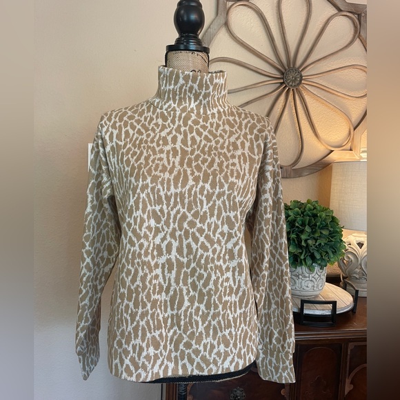 LOFT Sweaters - New with Tag Loft Tan & White Animal Print High Neck Lightweight Sweater